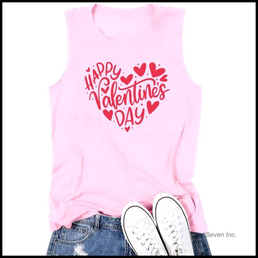 Heart Print Tank Top Sleeveless Graphic Tee Casual Vacation Day Wear